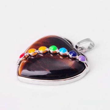 Seven Chakras Crystal Tiger Eye Heart Pendant