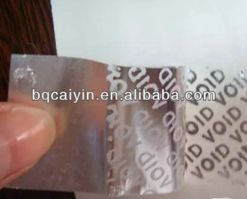 transparent anti-fake one-off void plastic film hologram label