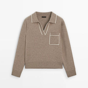 Women's lazy and relaxed high intelligence contrasting color collared knitted sweater
