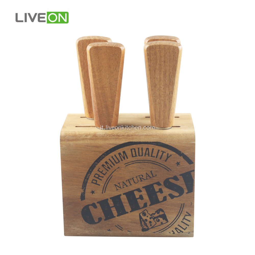 Set di coltelli per formaggio con blocco di legno di acacia