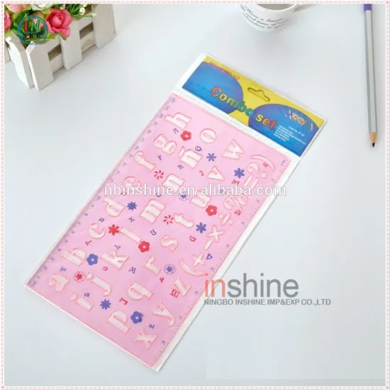 20 cm alphabet stencil ruler , plastic letter ruler , custom funny transparent template ruler
