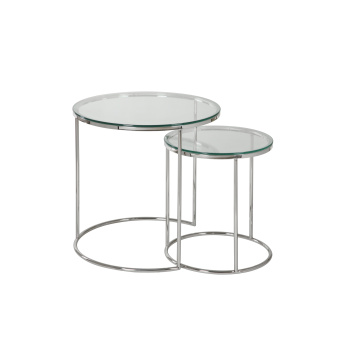 Mesas finais prateadas com vidro transparente