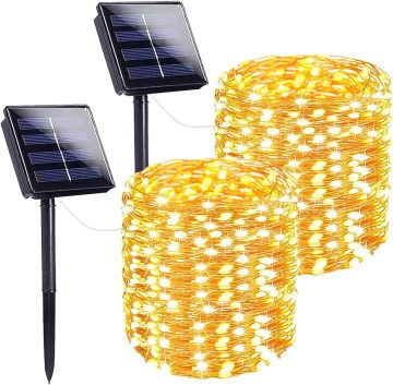 SHENPU Solar-Powered 200 LED Warm White String Lights for Outdoor Christmas Decorations