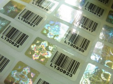 barcode with serial number with hologram label