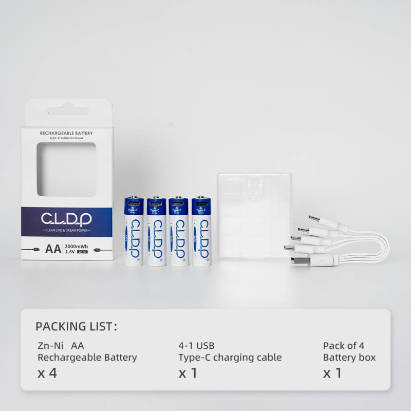 CLDP Zn-Ni 1.6V 2000mWh USB AA Rechargeable Batteries
