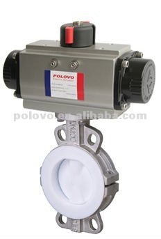 PTFE lining stainless steel wafer type pneumatic butterfly valve
