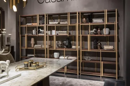 Luxury Gold Steel Wooden Bookshelf for Living Room