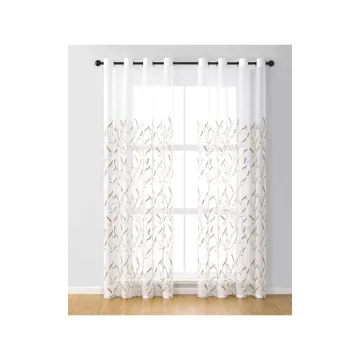 Hot Selling Leaf Pattern Polyester Curtain Drapes for Bedroom, Living Room, Hotel, and Office - Light Filtering and Embroidered Design