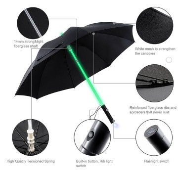 Ombrello a LED promozionale promozionale a 8 pannelli con torcia leggera