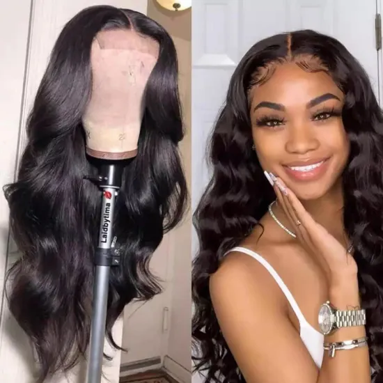 Virgin 40 Inch Transparent Hd Lace 5X5 Closure Wigs Remy Hair Natural Black Swiss Body Wave Wig Human Hair