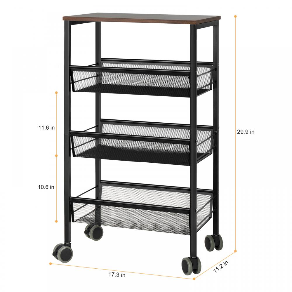 Kitchen Storage Cart With 3 Storage Basket