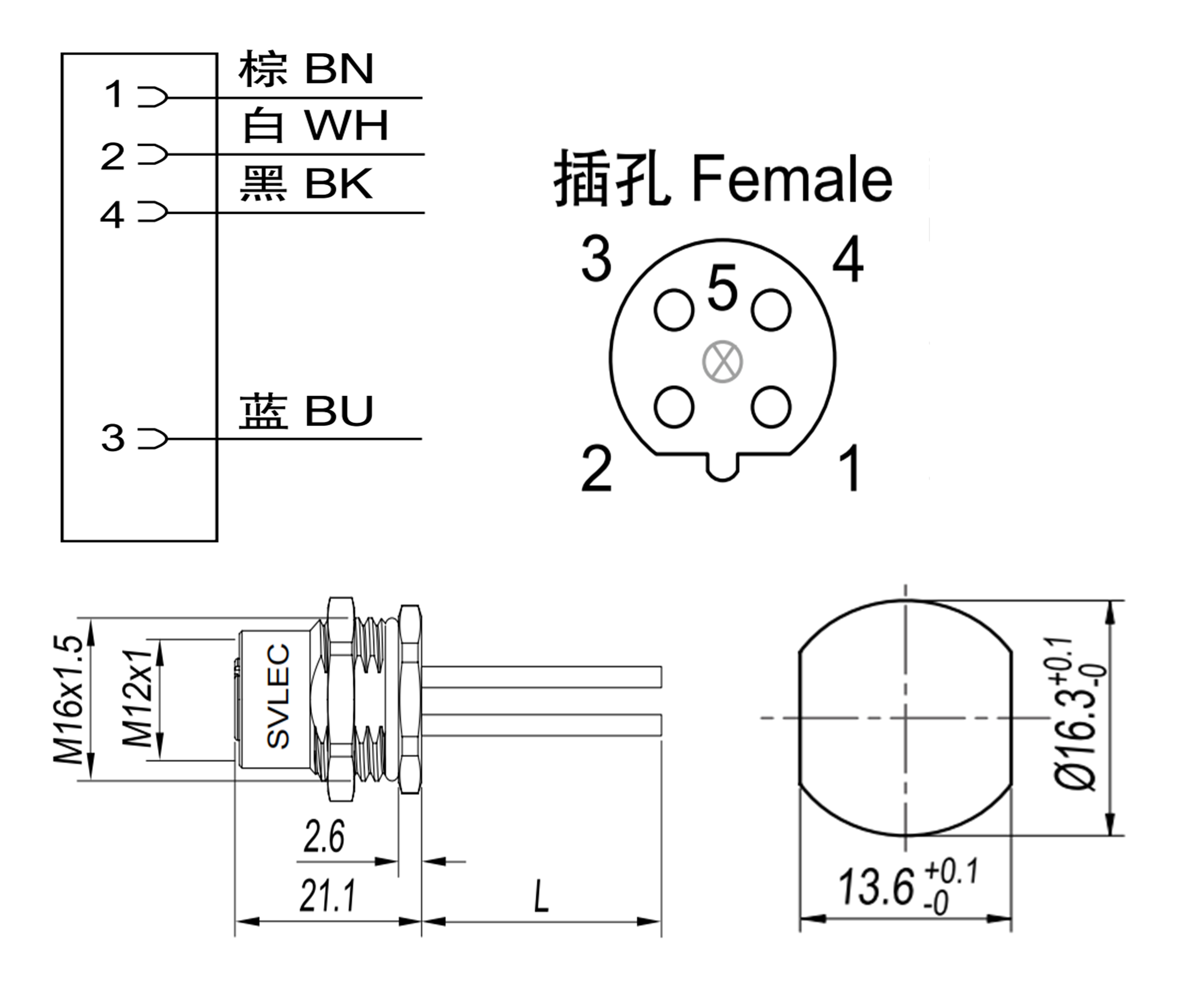 M12 Female pre-wired installation cable