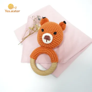 Natural Baby Crochet Wooden Fox Teething Ring