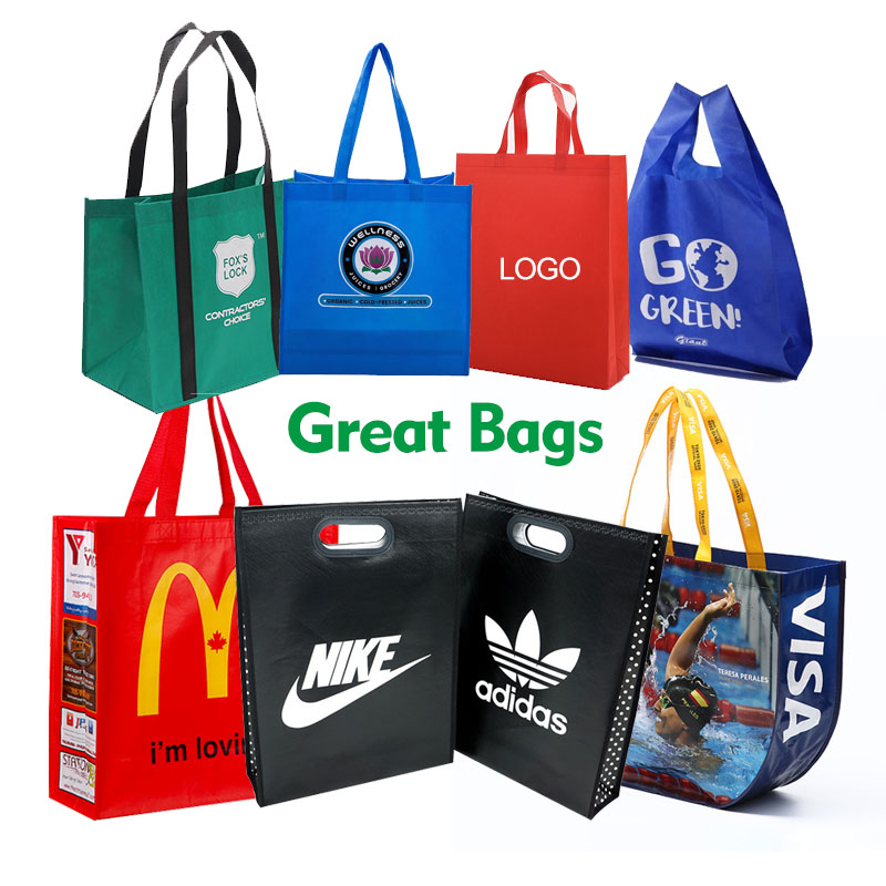 Bolsas de asas baratas Tela reciclable impresa personalizada Bolsos de compras no tejidas con logo