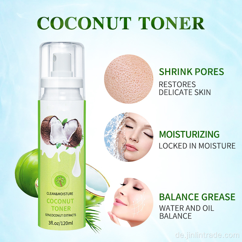 Kundenspezifische Aufhellung Hydratisierendes Kokosnuss-Extrakt-Gesichts-Toner-Spray