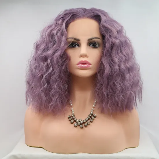 Vigorous mono bob purple premium high quality kinky curly short wholesale black women synthetic hair wigs with lace front