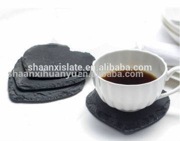 popular heart shaped black slate cup mat