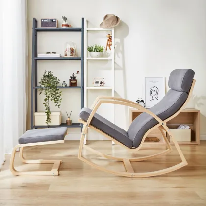 Linsy Bentwood Leisure Single Seater Beige Fabric Rocking Chair