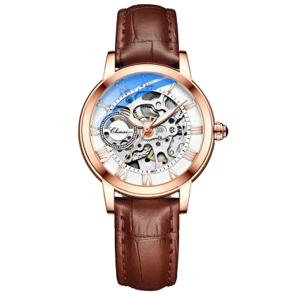 CHENXI 8831 Women's Automatic Mechanical Watch - Black Red Green Leather & Stainless Steel Waterproof Female Watch