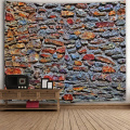 Brick Wall Tapestry Colorfully Stone Tapestry Wall Hanging Vintage Tapestry Polyester Print for Livingroom Bedroom Home Dorm Dec