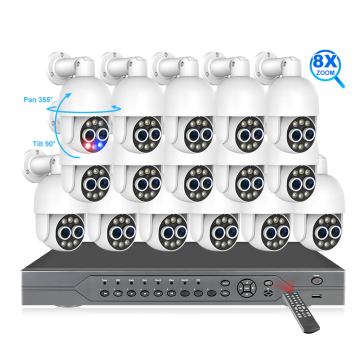 16 Channel NVR PoE Security Camera System Kit with Dual Lens 8 MP Auto Tracking PTZ Camera 8X Optical Zoom