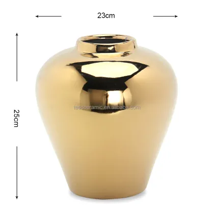 Glossy Ceramic Golden Decorative Vase - Modern Home Decor Luxury Vase