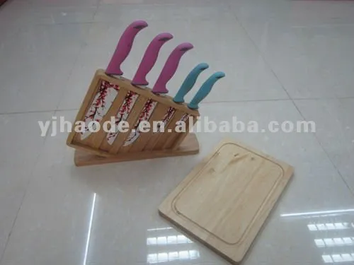 7 pcs PP and TPR handle bruntout blade knife set with cutting board with wood block