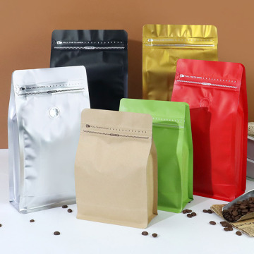 Wholesale Matte Printing Square Bulk Zipper Aluminum Foil Flat Bottom Coffee Bags with Valve and Logo