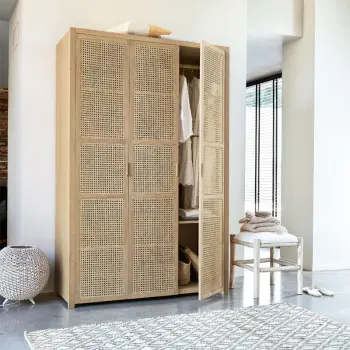 Dreamhause Japanese-Nordic Solid Wood Rattan 3-Door Wardrobe