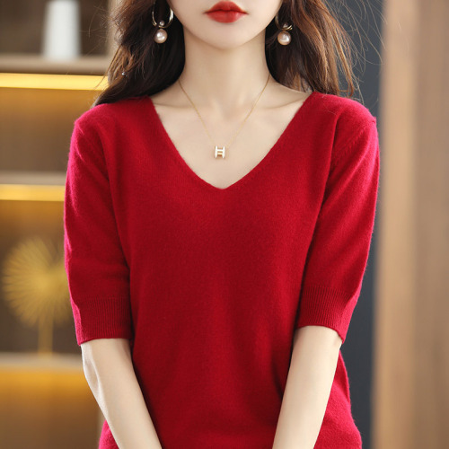 Woolen sweater women V-neck loose simple knit