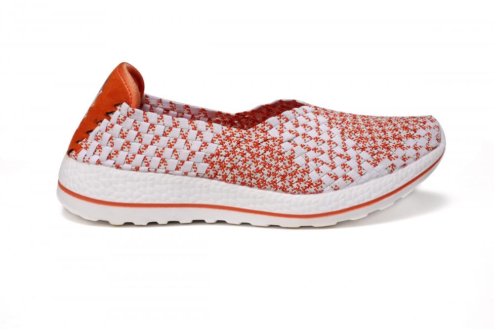 Orange White Woven Slip-ons