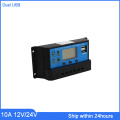 LONGLINE 24V/12V Auto Solar Battery Charge Controller 10A PWM LCD Display Solar Collector Regulator with Dual USB Output