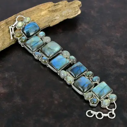 S925 Silver Natural Labradorite Gemstone Bracelet Jewelry
