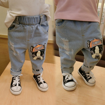 Spring Baby clothing Boys Girls Denim Jeans Dog Paiting Pants Autumn Trousers Black Harem Pants for little Child WUA880602