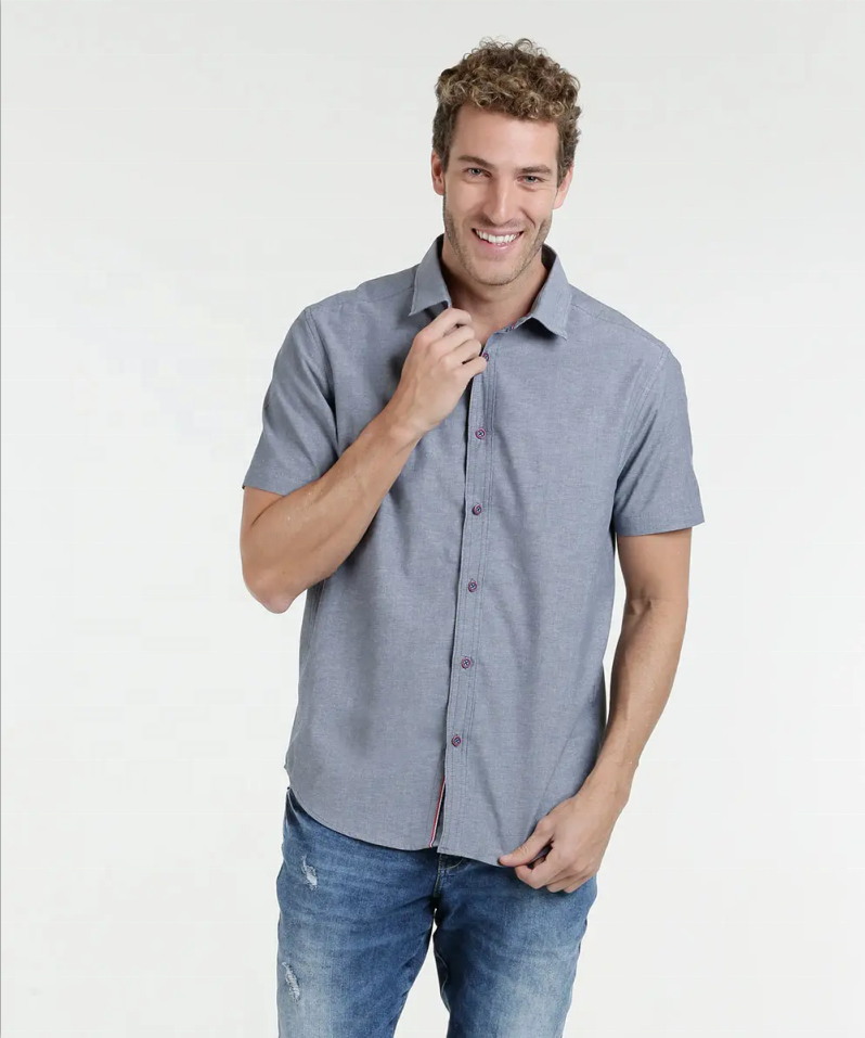 Camicia casual uomo manica corta in tessuto 100% cotone