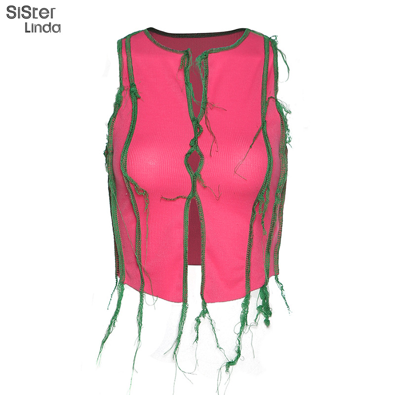 Sisterlinda 2021 Sleeveless Casual Wear Crop Top Women Camisoles Ribbed Knitting Tank Sexy Hollow Vest Basic Tees Female Outfits