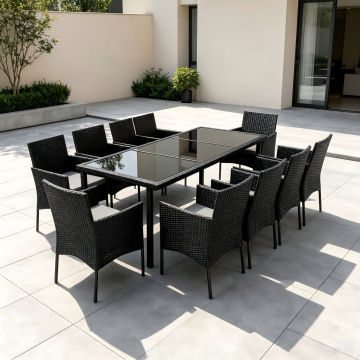 Synthetic Rattan Outdoor Banquet Dining Ensemble