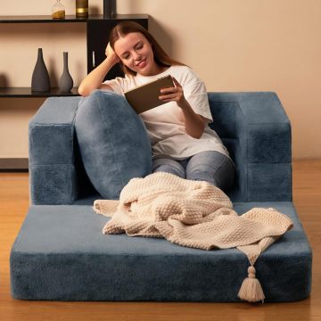 3-in-1 Convertible Chair: Folding Faux Fur Bean Bag Sofa Couch for Adults