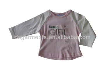 2013 pink long sleeve T-shirt children clothing with cute embroidery