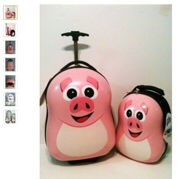 Cuties and Pals Kids Boy Girl 17" Carry-on Trolley Rolling Luggage + 13" School Book Backpack - Pink Pig