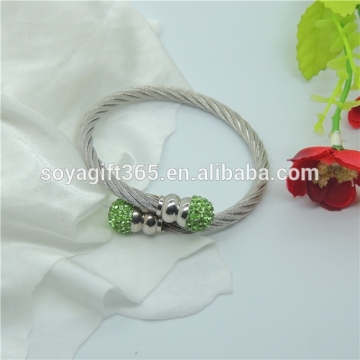 Rhinestone Crystal Shiny Twisted Stainless Steel Mesh Chain Open Cuff Bangles