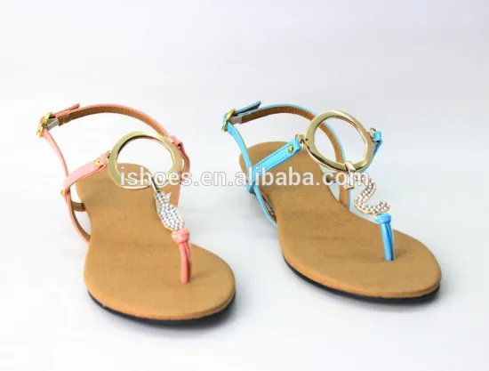 latest ladies fashion flat summer sandals with ring shape upper