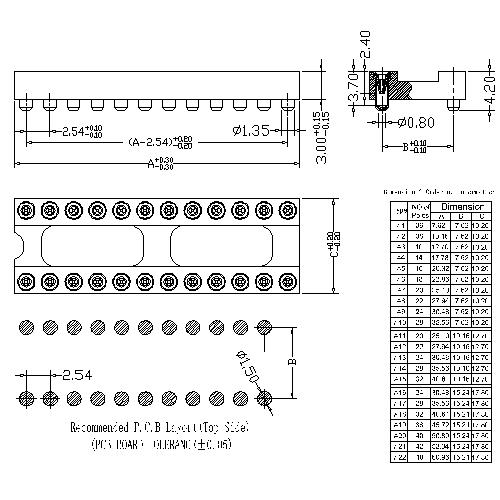 2.54mm Dual-in-Line Socket SMT(H=3.0 L=4.2)