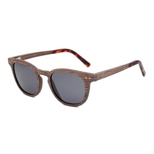 Round Polarised Wooden Sunglasses
