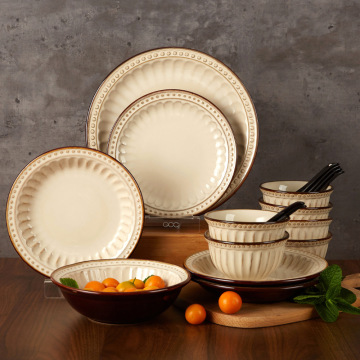 Wholesale High Quality Vintage Ceramic Dinnerware Sets - Brown Plate Mug Spoon Bowl Porcelain Tableware