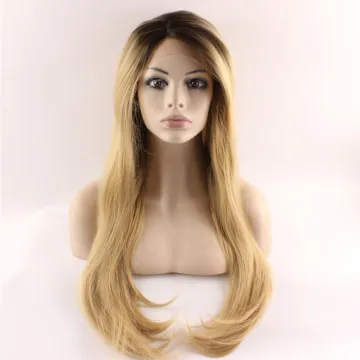 Wholesale Synthetic Wig Long Straight Ombre Color Black/Blonde Hair Lace Front Wig