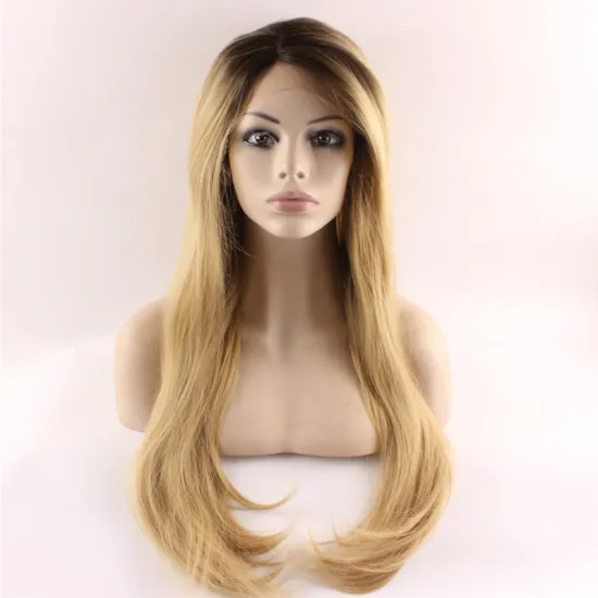 Wholesale Synthetic Wig Long Straight Ombre Color Black/Blonde Hair Lace Front Wig