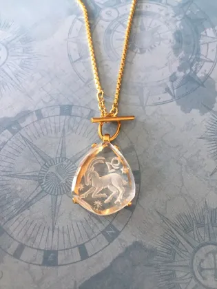 Capricorn Vintage Rare German Intaglio Glass Zodiac Pendant