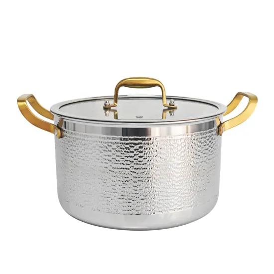 3 Ply Golden Soup Pot 304 Hammered Stainless Steel Cookware for Kitchen Cooking