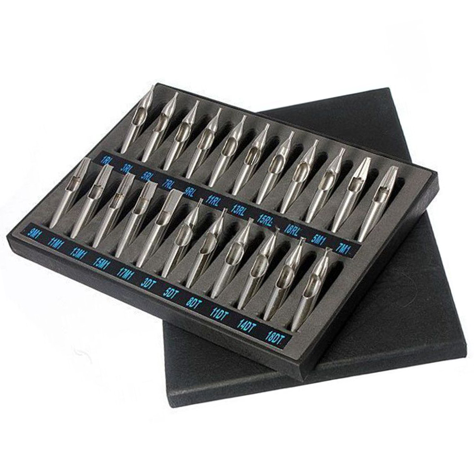 High Quality 22PCS 304 Stainless Steel Tattoo Tips Caps Nozzle Tips Set Kits RL M1 DT For Tattoo Needles Accessories